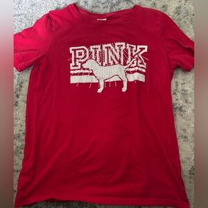 Victoria’s Secret PINK Bling Logo Dog Tee Red Rhinestone Graphic Size: Medium